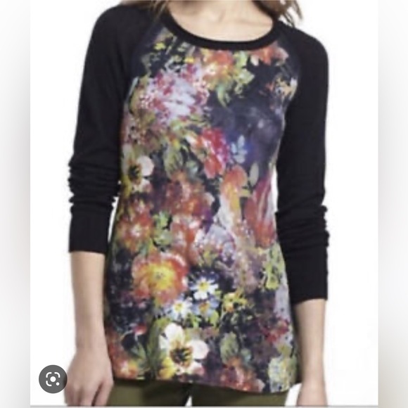 Angel Of The North Tops - Anthropologie x Angel of the North Black Long Sleeve Floral Print Shirt Small
